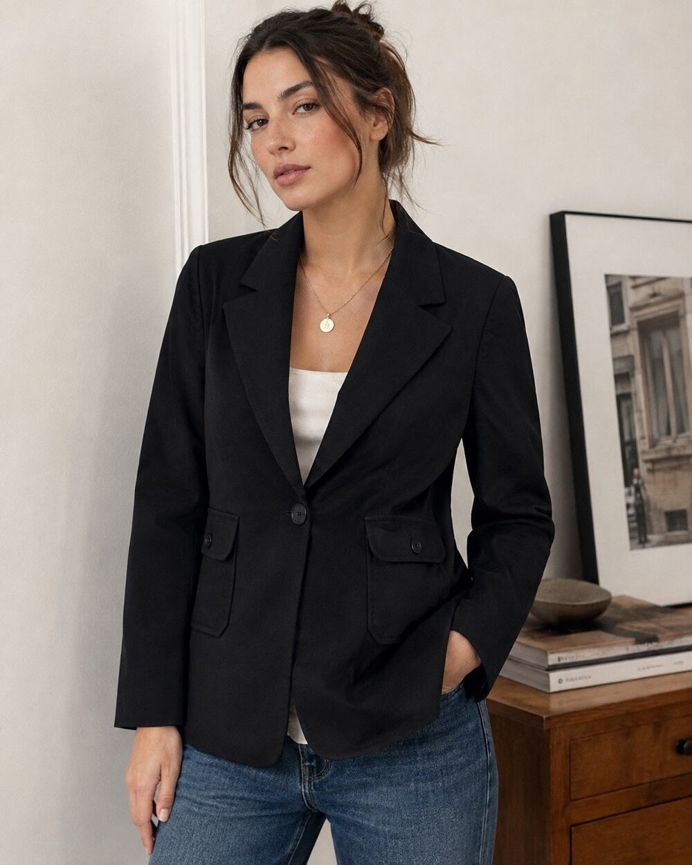 Anthropologie Maeve Single Breasted Stretch Cotton Square Pocket Blazer Size 0